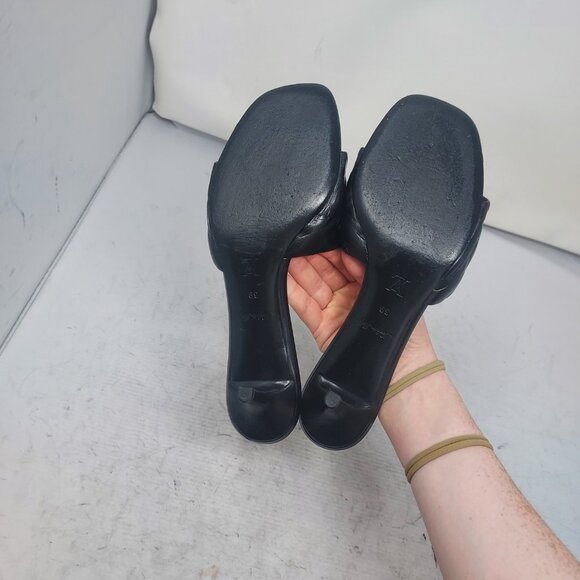 LOUIS VUITTON Monogram Black Embossed Revival Heel Sandal - Picture 2 of 11